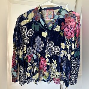 Johnny Was Multicolor Floral Burnout Velvet Blouse